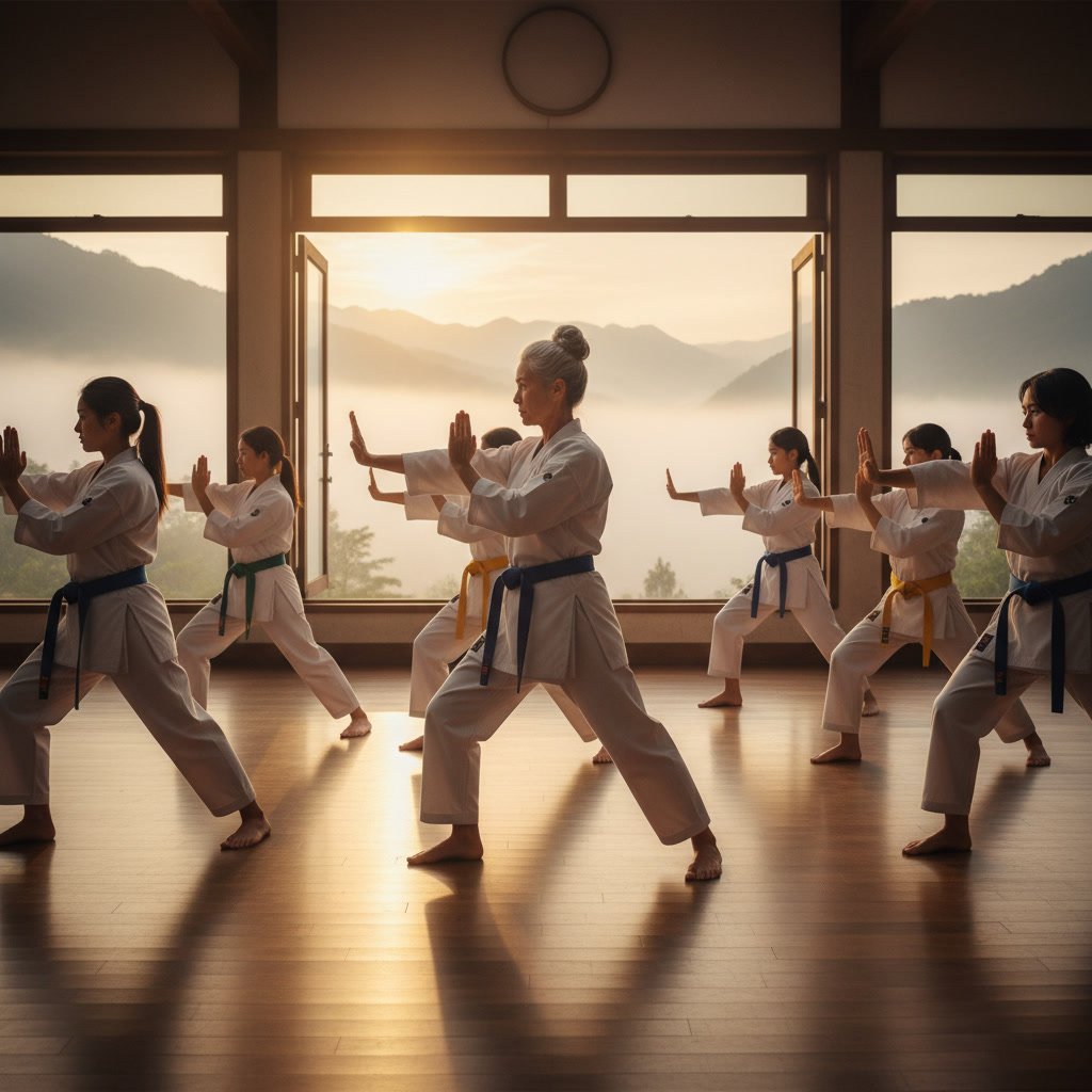 Martial arts student practicing defensive blocks to build muscle memory