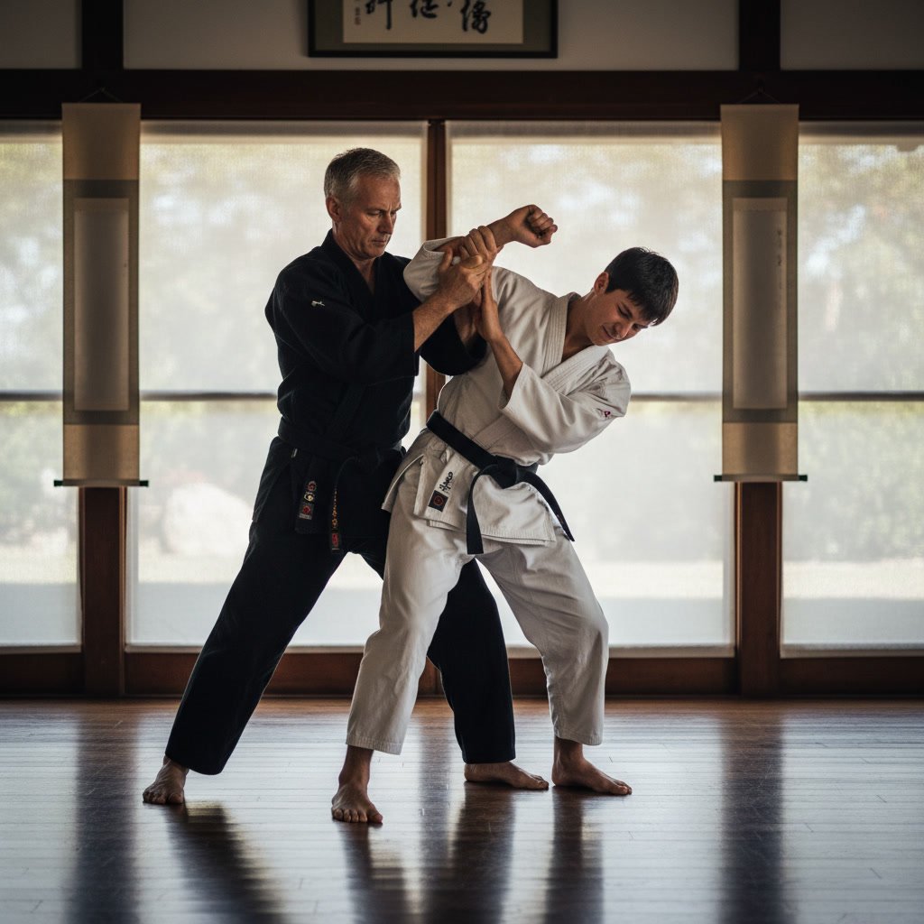 Demonstration of joint lock control technique in Hapkido self defense