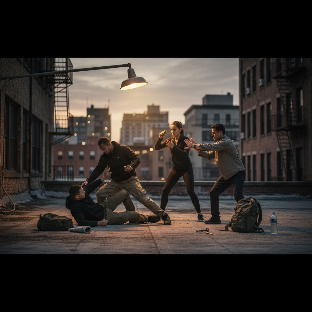 Instructor demonstrating complete self defense system techniques to students