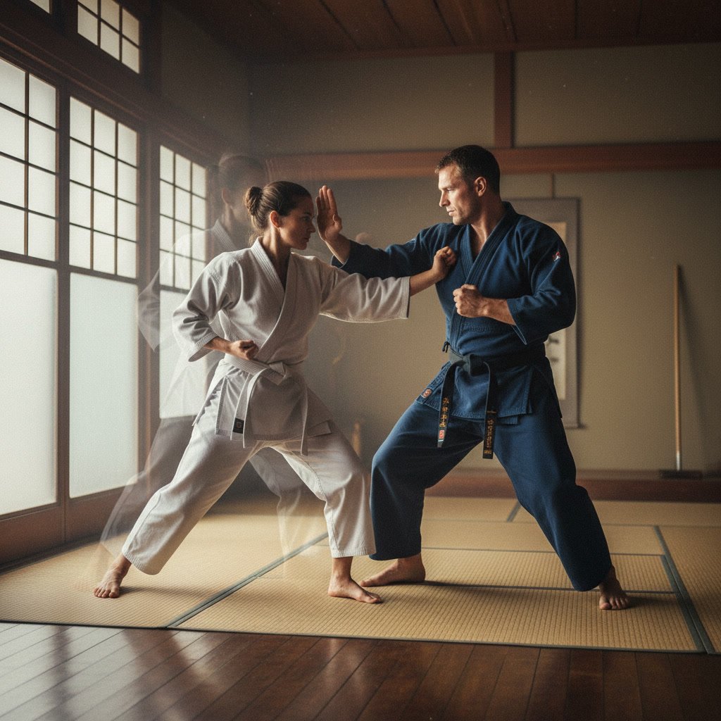 Instructor demonstrating self defense technique showing muscle memory training
