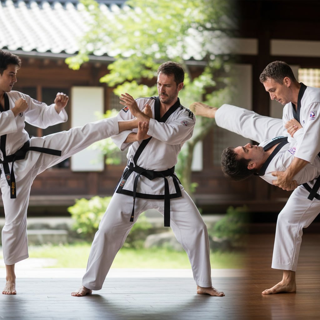 Hapkido practitioner demonstrating wrist lock technique against striking attack