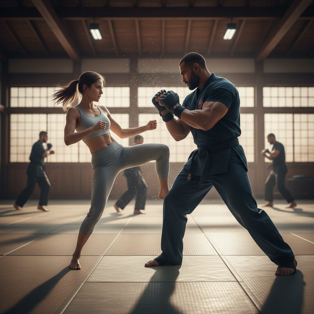 Diverse group practicing adapted self-defense techniques for different physical abilities